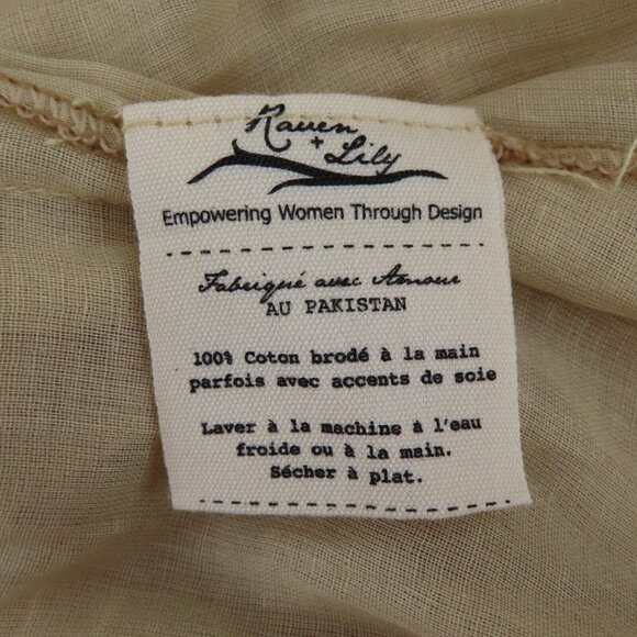 Raven + Lily Womens Small Beige Black Embroidered Cutout Back Short Sleeve Dress - Picture 9 of 12